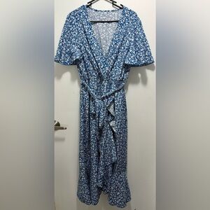 Blue Floral Wrap Dress - Size 1XL